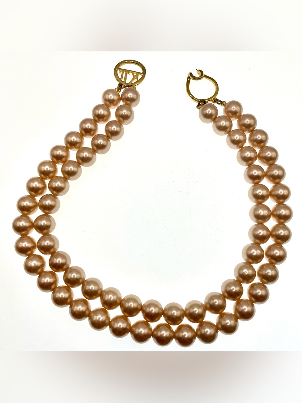 Vintage 1990s KJL Kenneth Jay Lane Double Strand Faux Pearl Choker Necklace